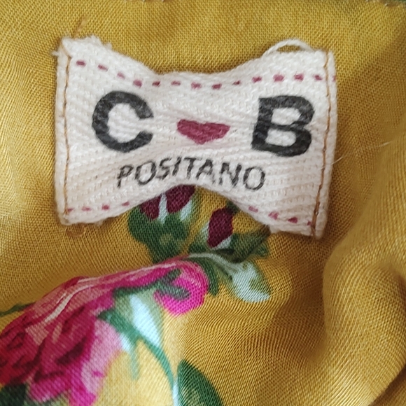 Floral Yellow V Neck Sleeveless Smocked Dress Travel Tropical Wine Vineyard - Picture 5 of 7